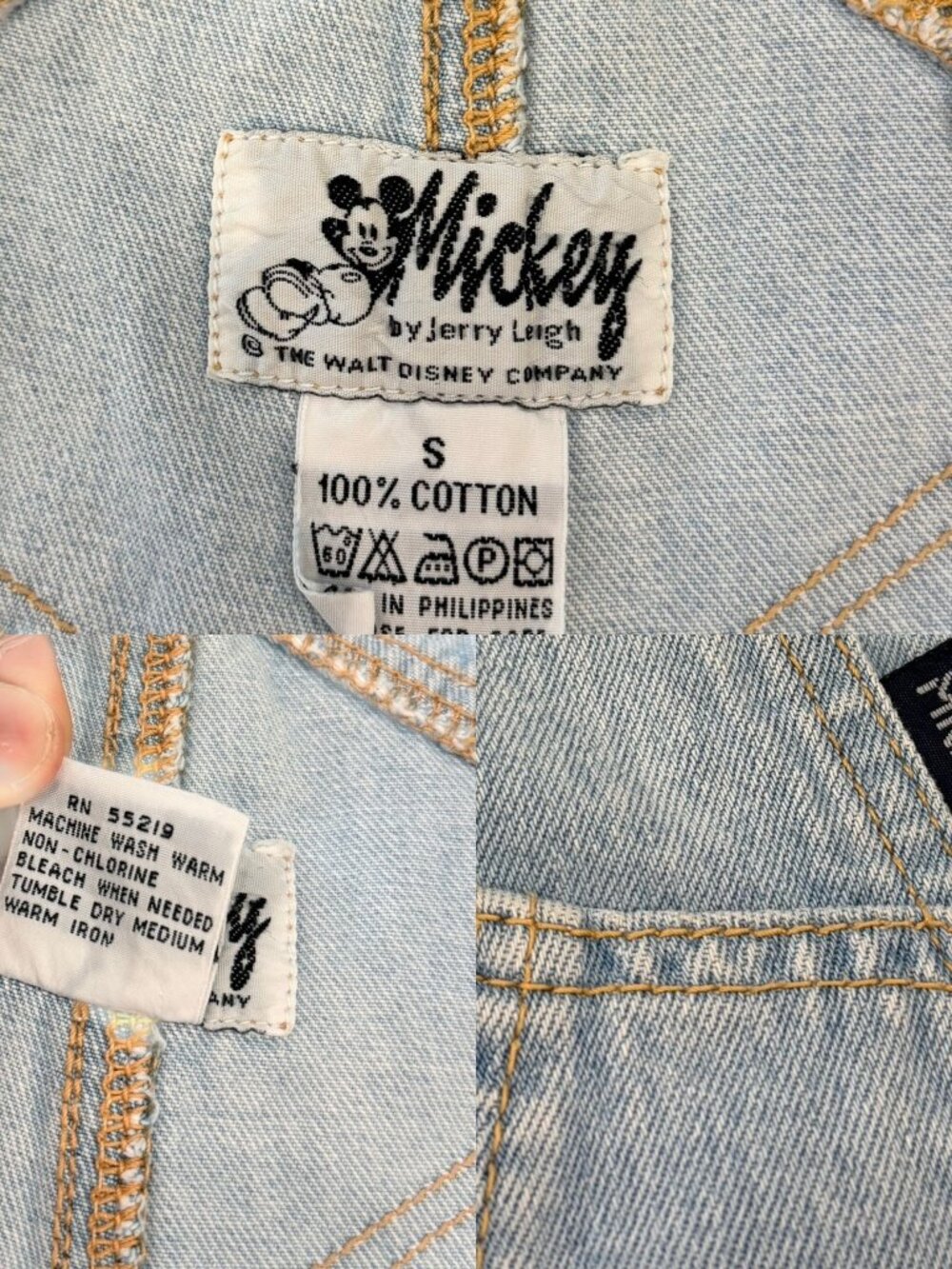 Disney Jerry Leigh Rare 1980s Mickey Mouse Short Denim Overalls Dungarees Small - Picture 3 of 11